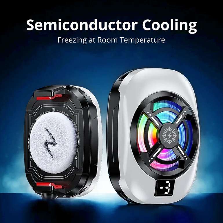 Hyper Cool V2 Phone Cooler Fan with RGB Lights – Dual-Speed Gaming Mobile Radiator with Semiconductor Cooling